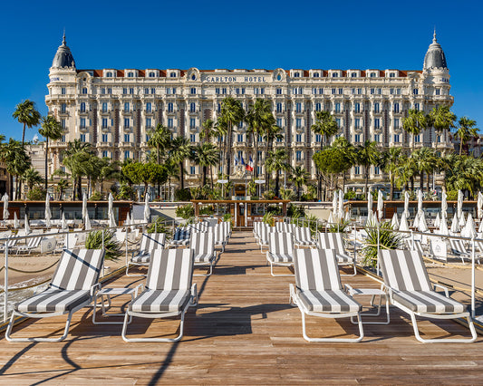 Carlton Cannes Hotel front view with deck debs